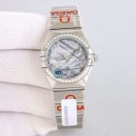 Omega 5th Constellation 28mm Quartz Movement Diamond Bezel Blue Grey/Green Dial Women Watch